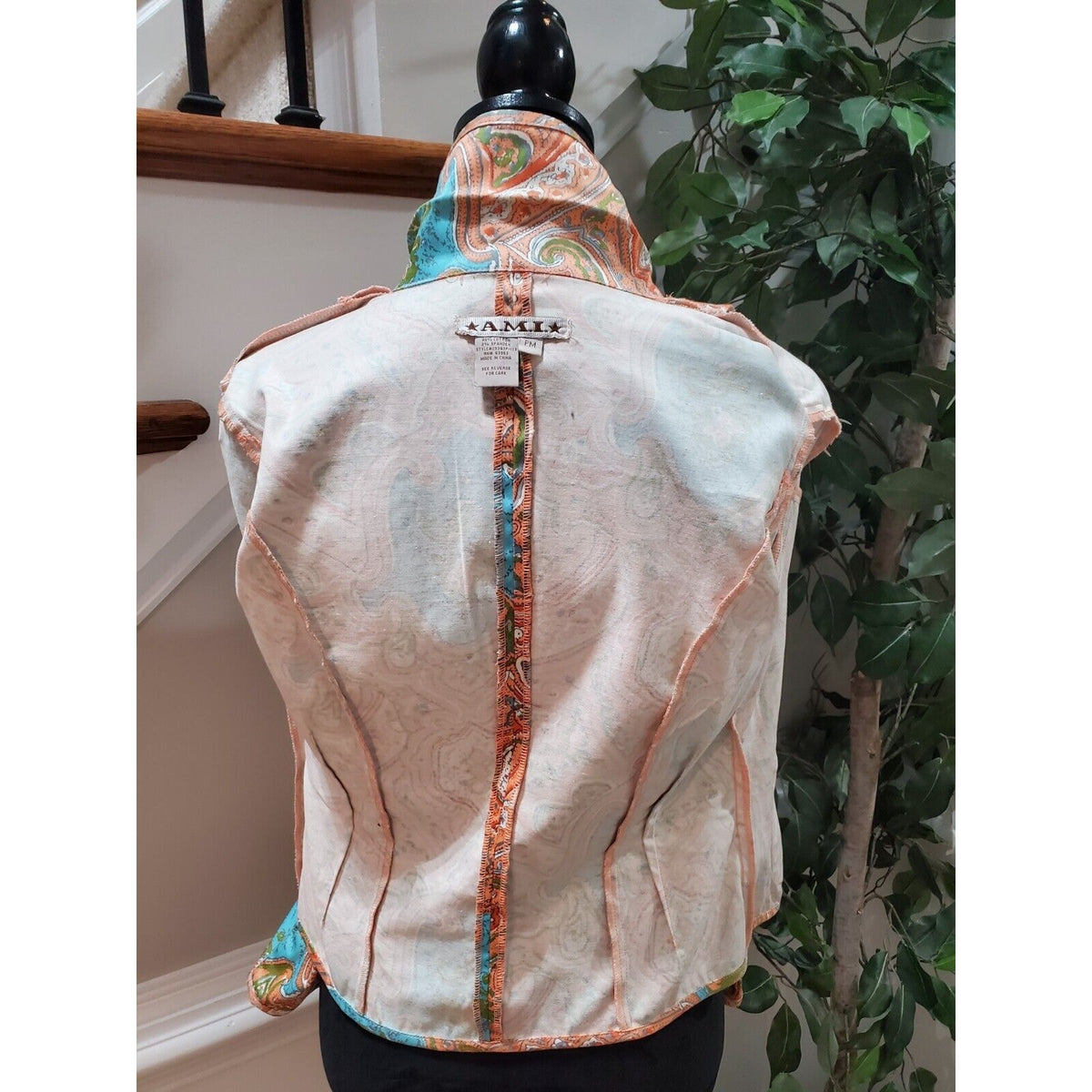 A.M.I. Women's Multicolor Paisley Cotton Single Breasted Blazer Jacket Petite M