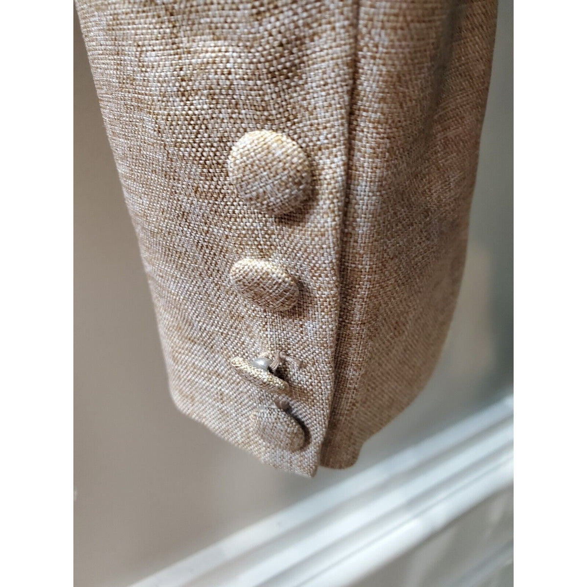 L' Atiste Beige Polyester Full Sleeve Notch Lapel Button Front Bodysuit Blazer M
