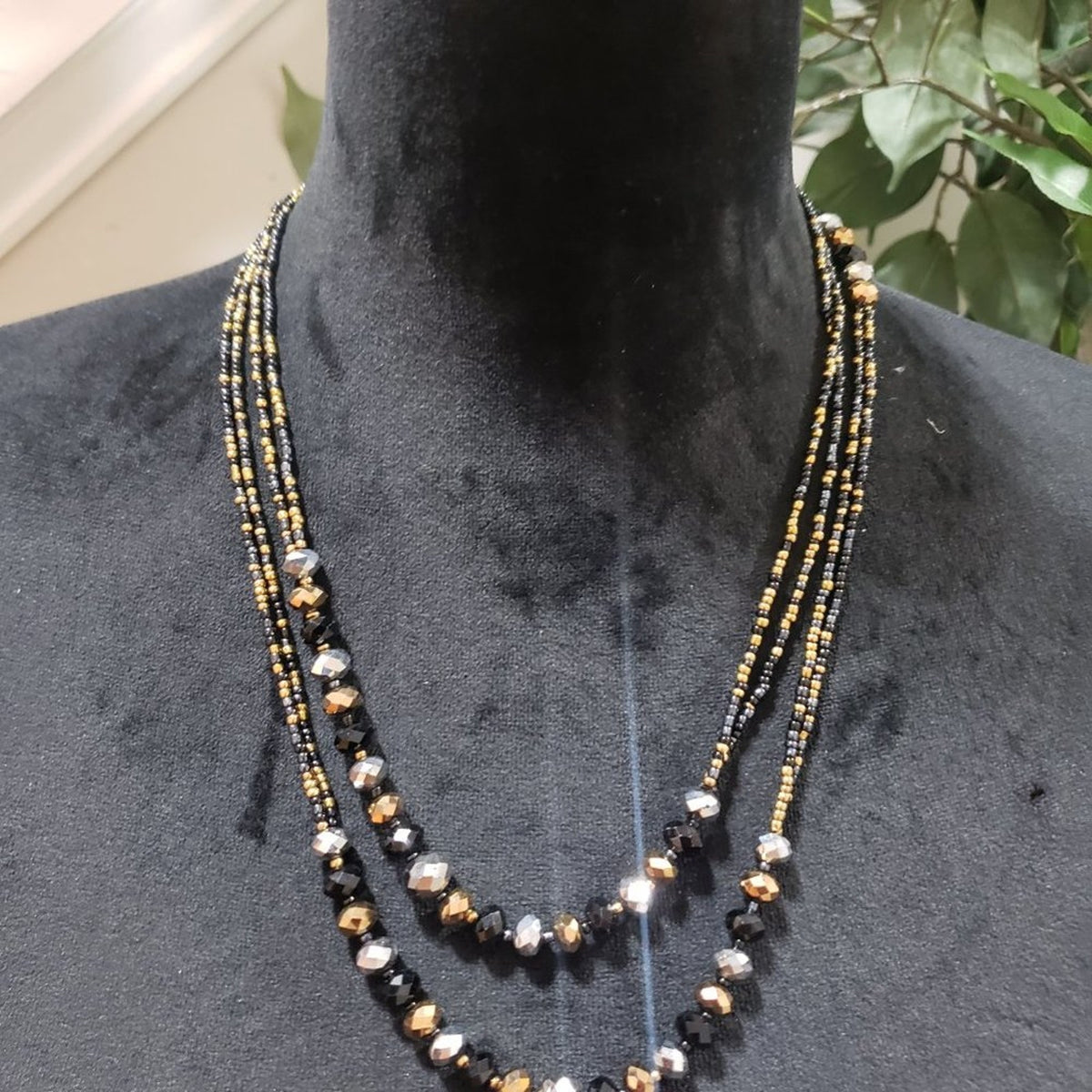 Women's Black Cube Round & Crystal Beaded Fashion Long Necklace