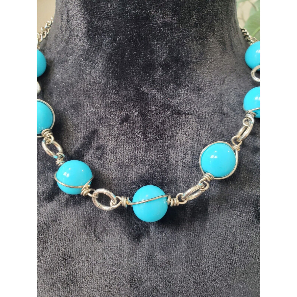 Women's Silver Tone Teal Turquoise Bead Balls Fashion Jewelry Necklace