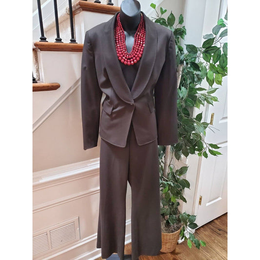 Tahari Women Black Polyester Single Breasted Blazer & Pant 2 Pc's Suit Size 12P