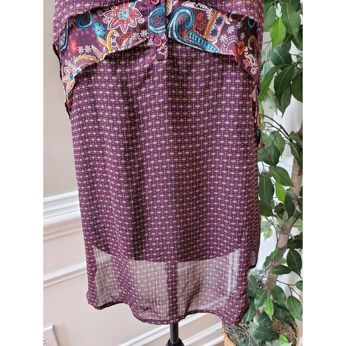 Mossimo Supply Co Sheer Purple Teal Scoop Neck Sleeveless Tunic Top Blouse XL.