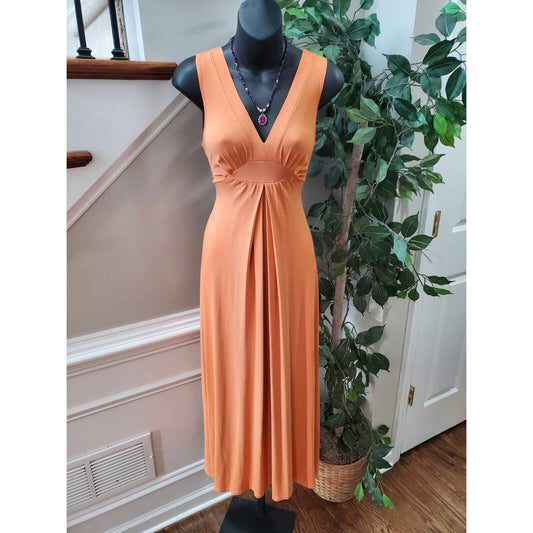 One West Women Orange Rayon V-Neck Sleeveless Causal Long Maxi Dress Size Small