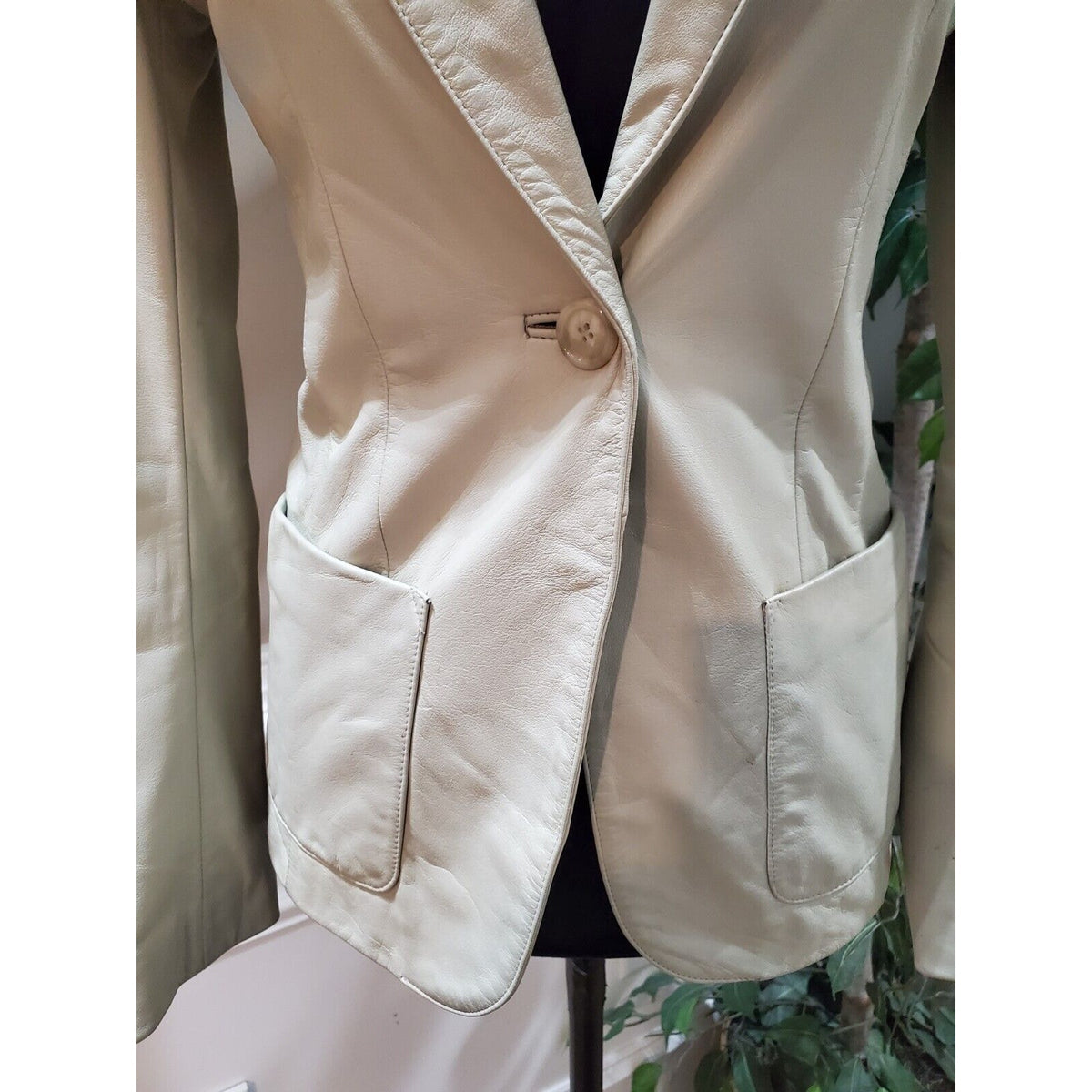 VTG First Avenue Beige Single Breasted One Button Leather Blazer Jacket Medium