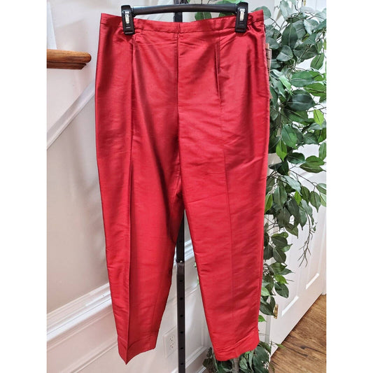 Gianni Women's Red Silk High Rise Straight Fit Trouser Casual Pant Size 12