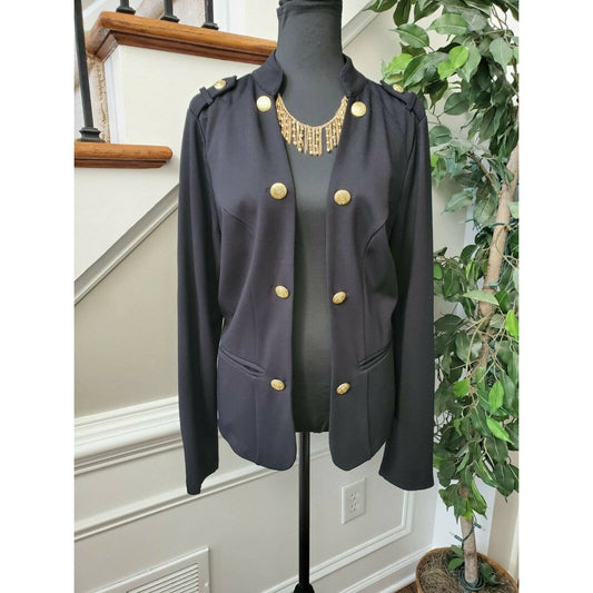 Torrid Women's Black Rayon & Nylon Military Long Sleeve Buttons Blazer