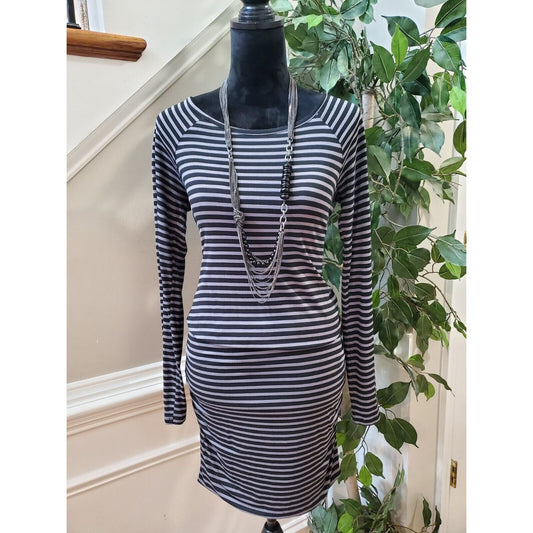 Banana Republic Women's Black & Gray Round Neck Long Sleeve Knee Length Dress XS