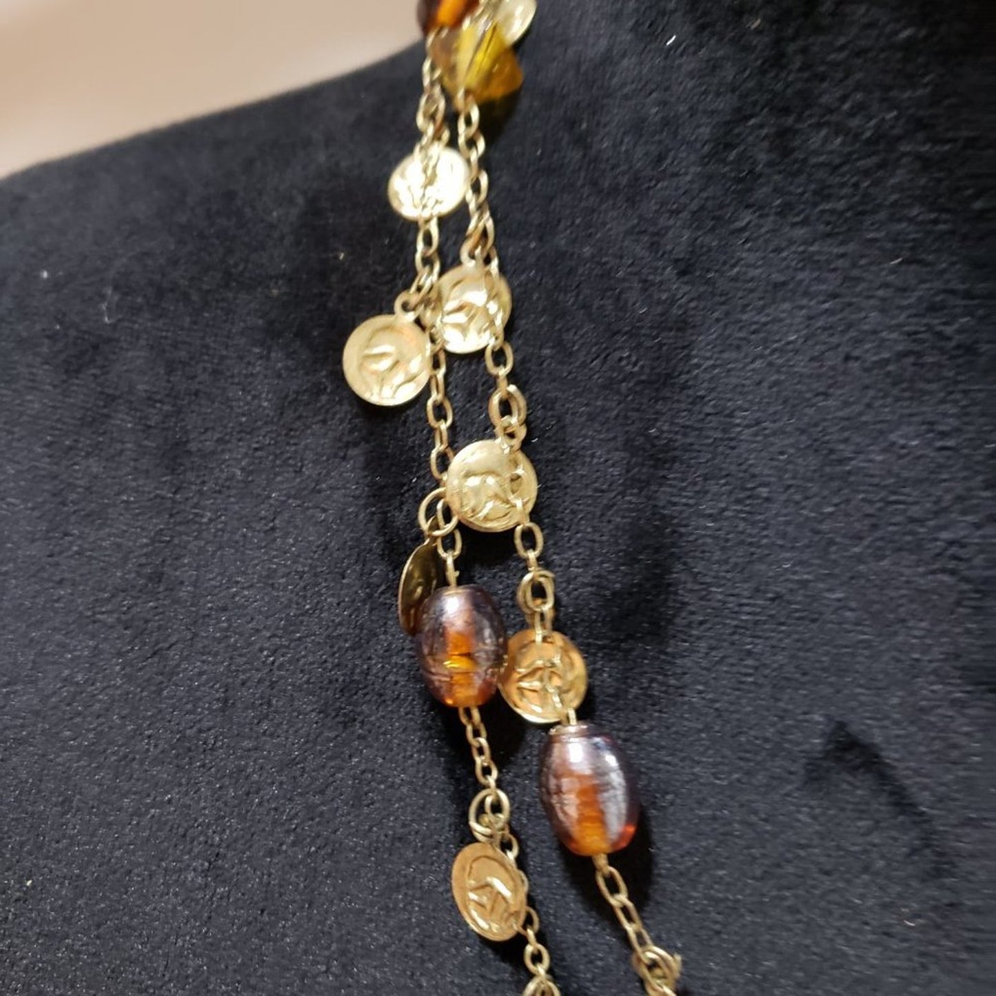 Womens Fashions Gold Tone Chain Multicolor Round Stones Collar Pendant Necklace