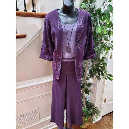 Sag Harbor Women's Purple Polyester Open Front Jacket & Pant 2 Piece Suit