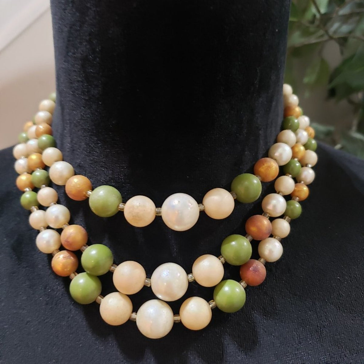 Womens Fashion Triple Strand Pearl Costume Beaded Necklace with Lobster Clasp