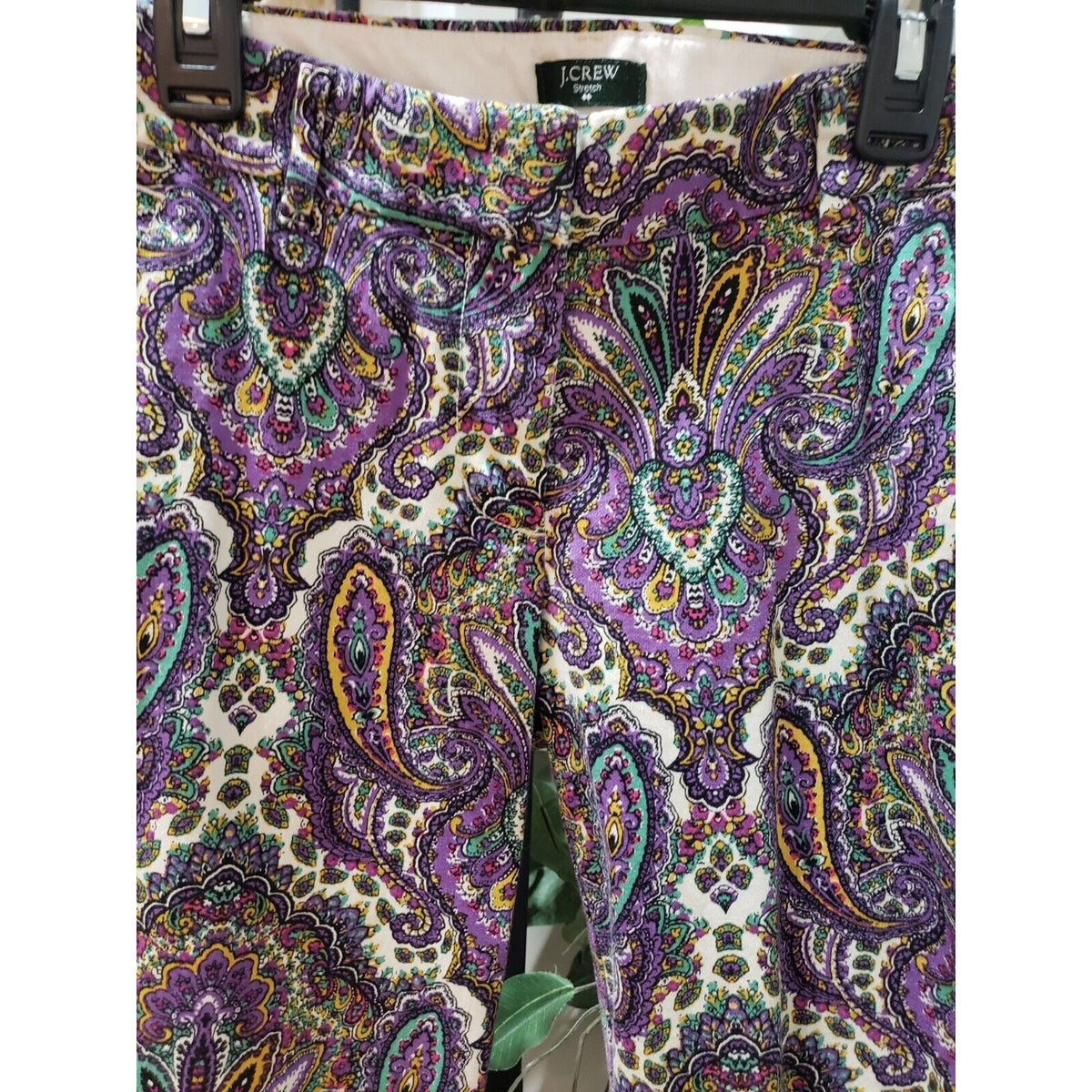 J. CREW City Fit Stretch Paisley Cotton Pockets Flat Front Casual Pants Size 0