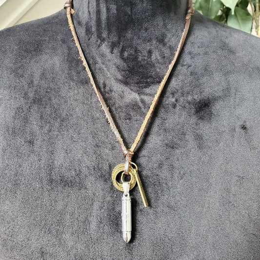 Chuns Fashion Womens Brown Leather Cartridge and Rings Pendants Necklace