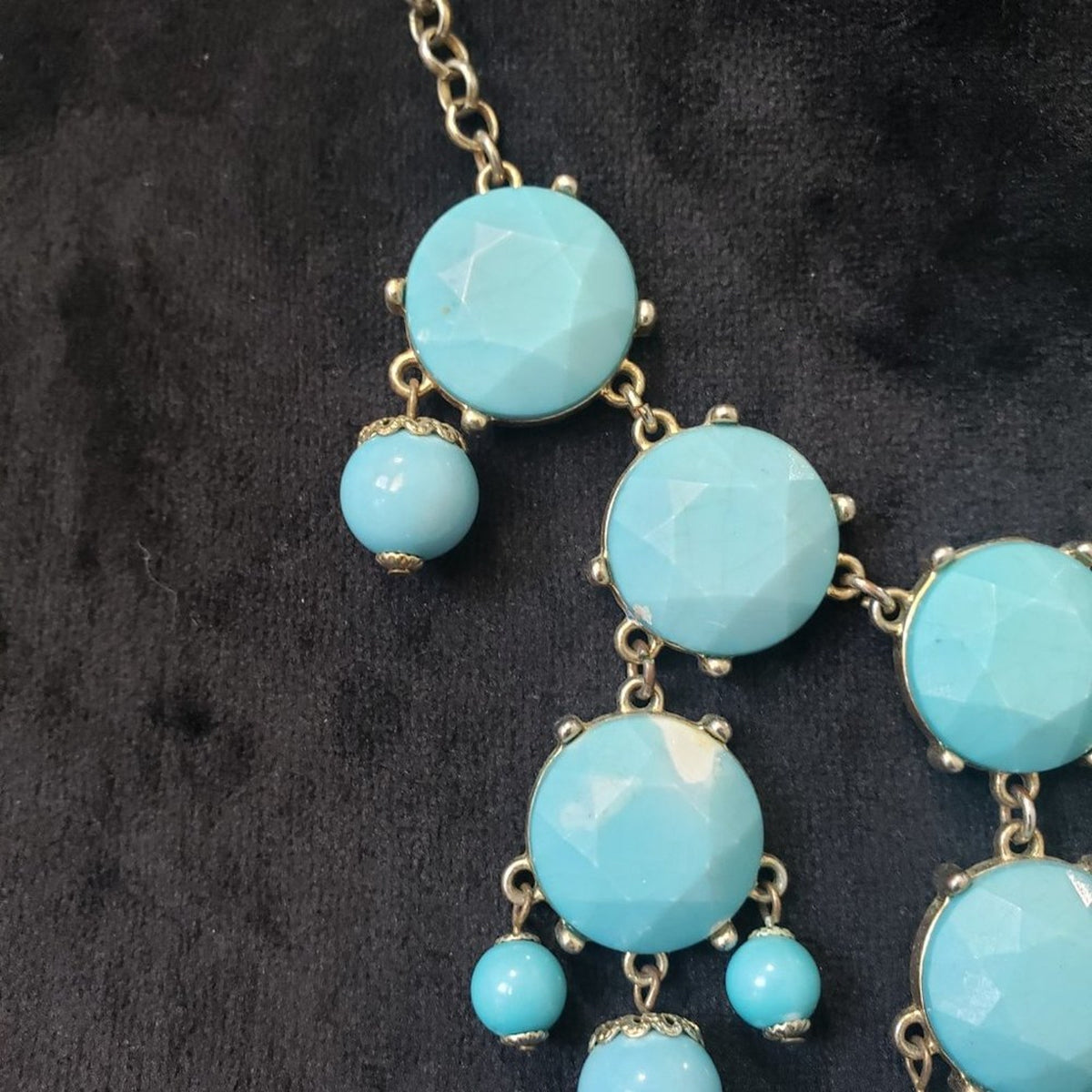 etc Women's Gold Tone & Blue Round Beaded Statement Stylish Necklace
