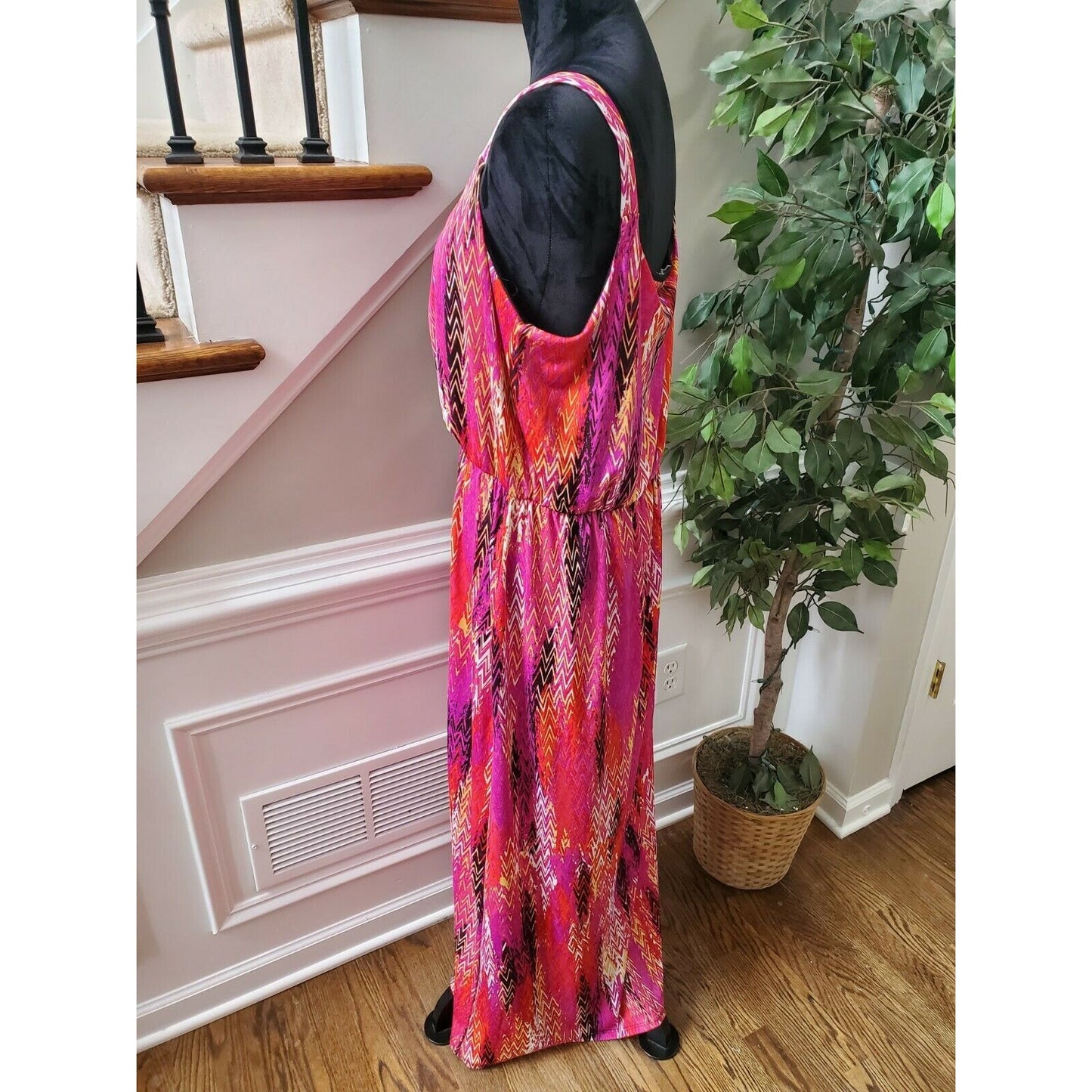 Ny Collection Women's Pink Polyester Round Neck Sleeveless Long Maxi Dress XL