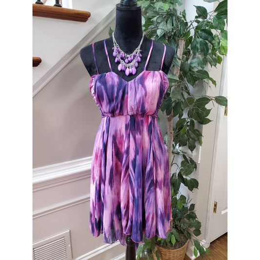Dots Women's Purple Tie Dye V Neck Spaghetti Straps Knee Length Dress Size 5/6