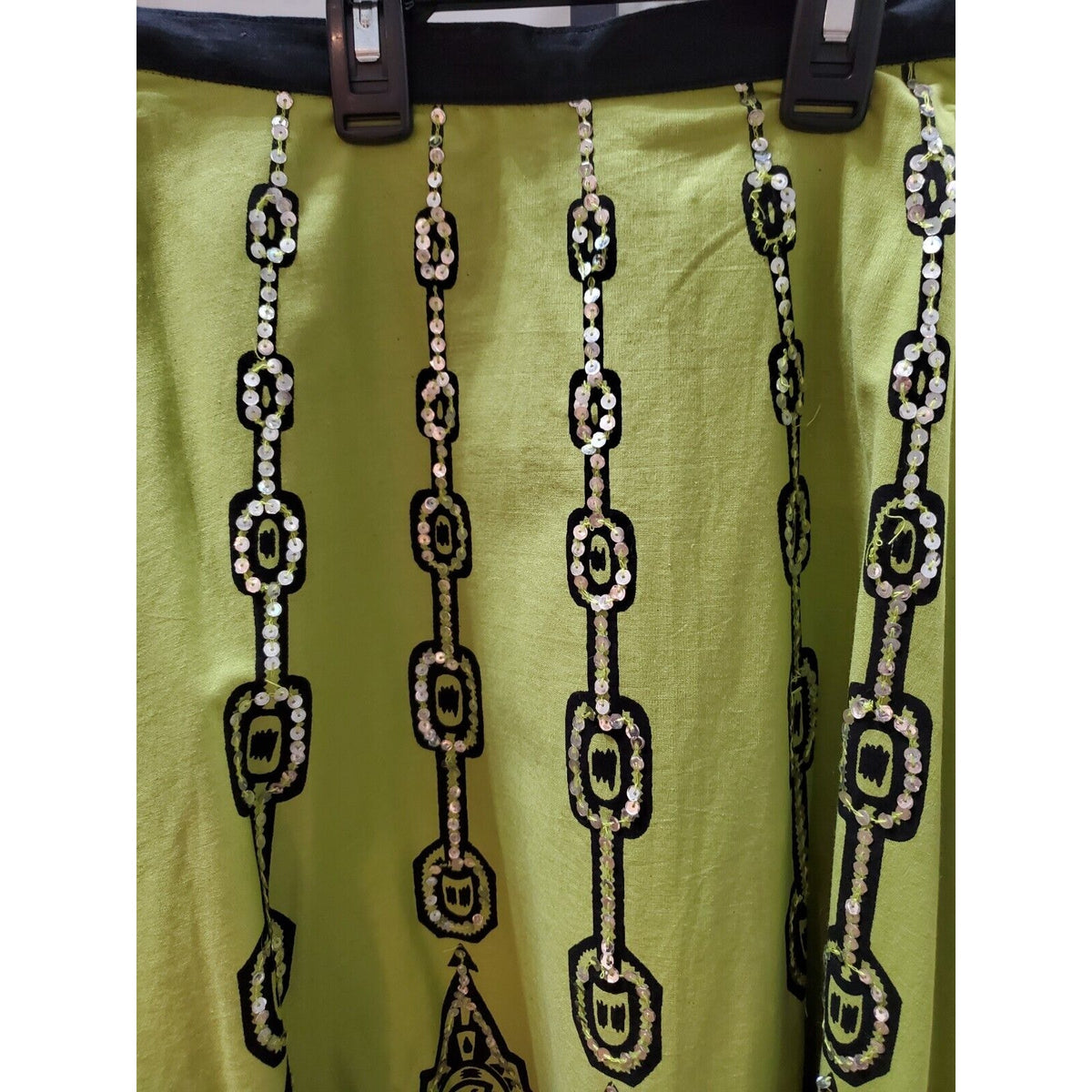 NY Collection Women Green Black Cotton A-Line Zipper Waist Knee Length Skirt 2X