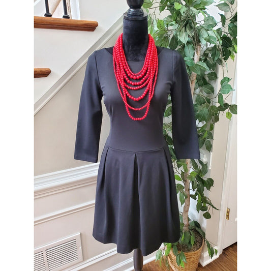 Banana Republic Women's Black Viscose Round Neck Long Sleeve Knee Length Dress 4