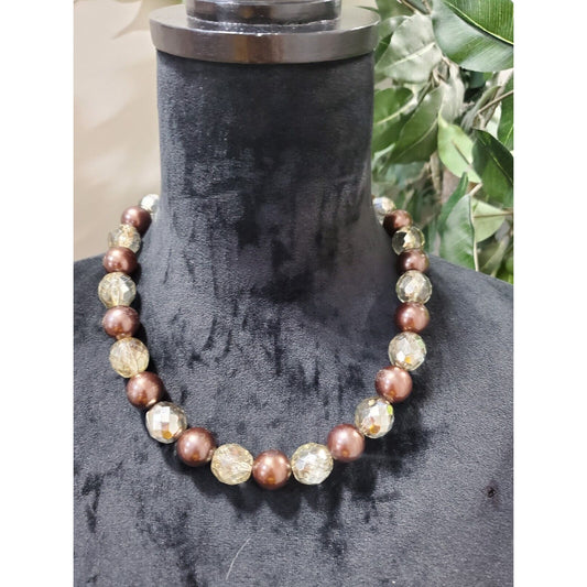 Women's Faux Pearl Round Bubble Glitzy Topaz Rhinestone Beaded Stylish Necklace