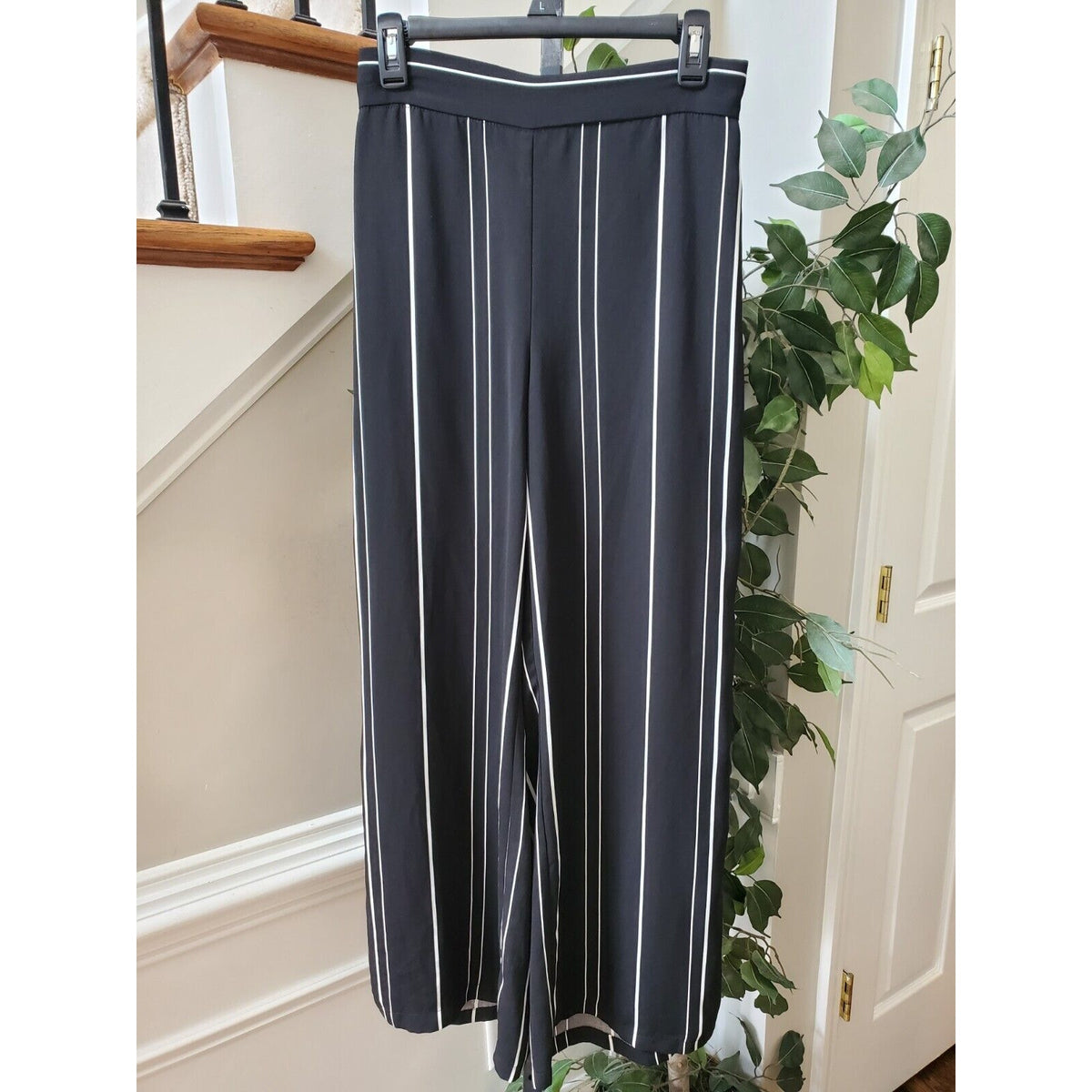 Coco Bianco Womens Black White Striped 100% Polyester Back Zipper Pants Small