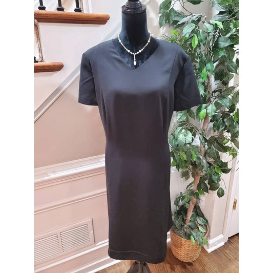 Vintage Liz Baker Black Polyester V-Neck Short Sleeve Knee Length Dress Size 20W