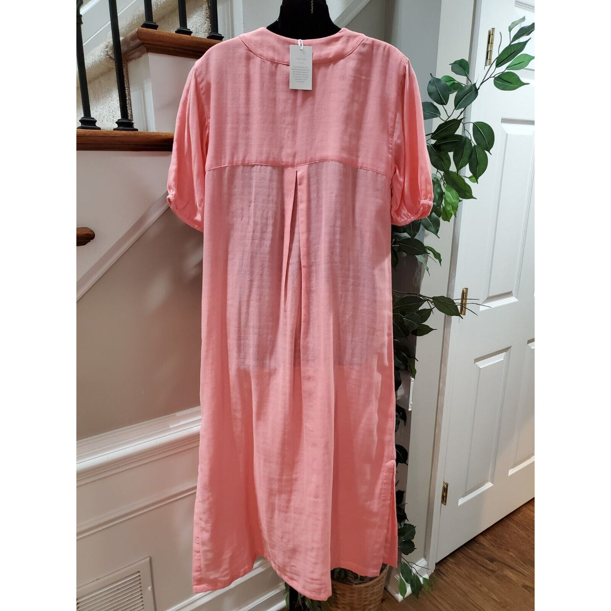 Lake Womens Pink 100% Cotton V Neck Casual Short Sleeve Long Maxi Dress Size XS