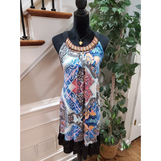 Shoreline Women Multicolor Polyester Round Neck Sleeveless Knee Length Dress 1XL