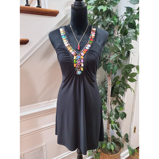 Wrapper Womens Black Polyester Sleeveless Beaded Top Midi Dress Size Small