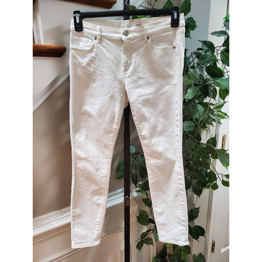 Loft Women's White Denim Cotton Blend Zippered Rise Skinny Ankle Casual Pant
