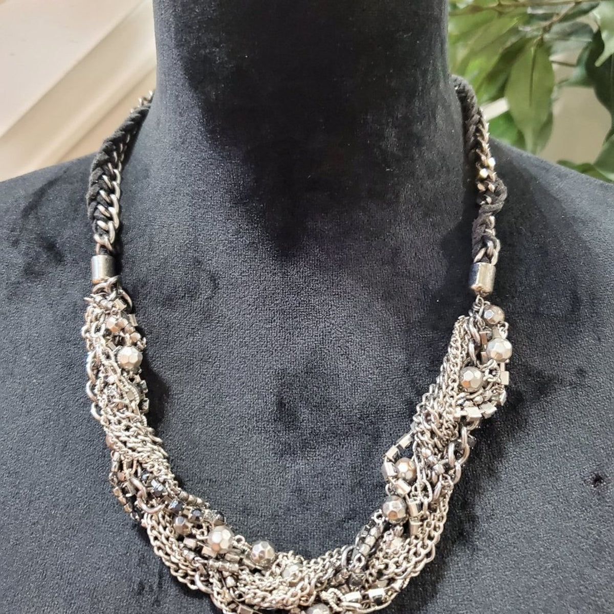 Womens Chunky Braided Mixed Silver Chains Necklace