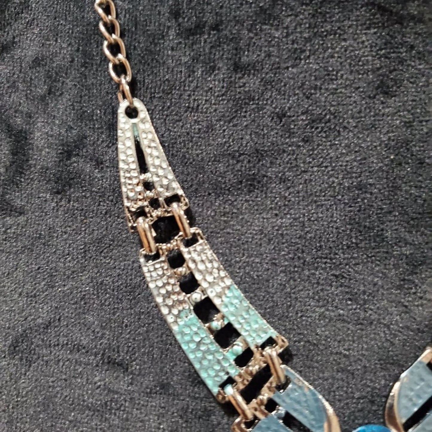 Women's Blue Water Drop Charm Beaded Gold Chain Pendant Necklace