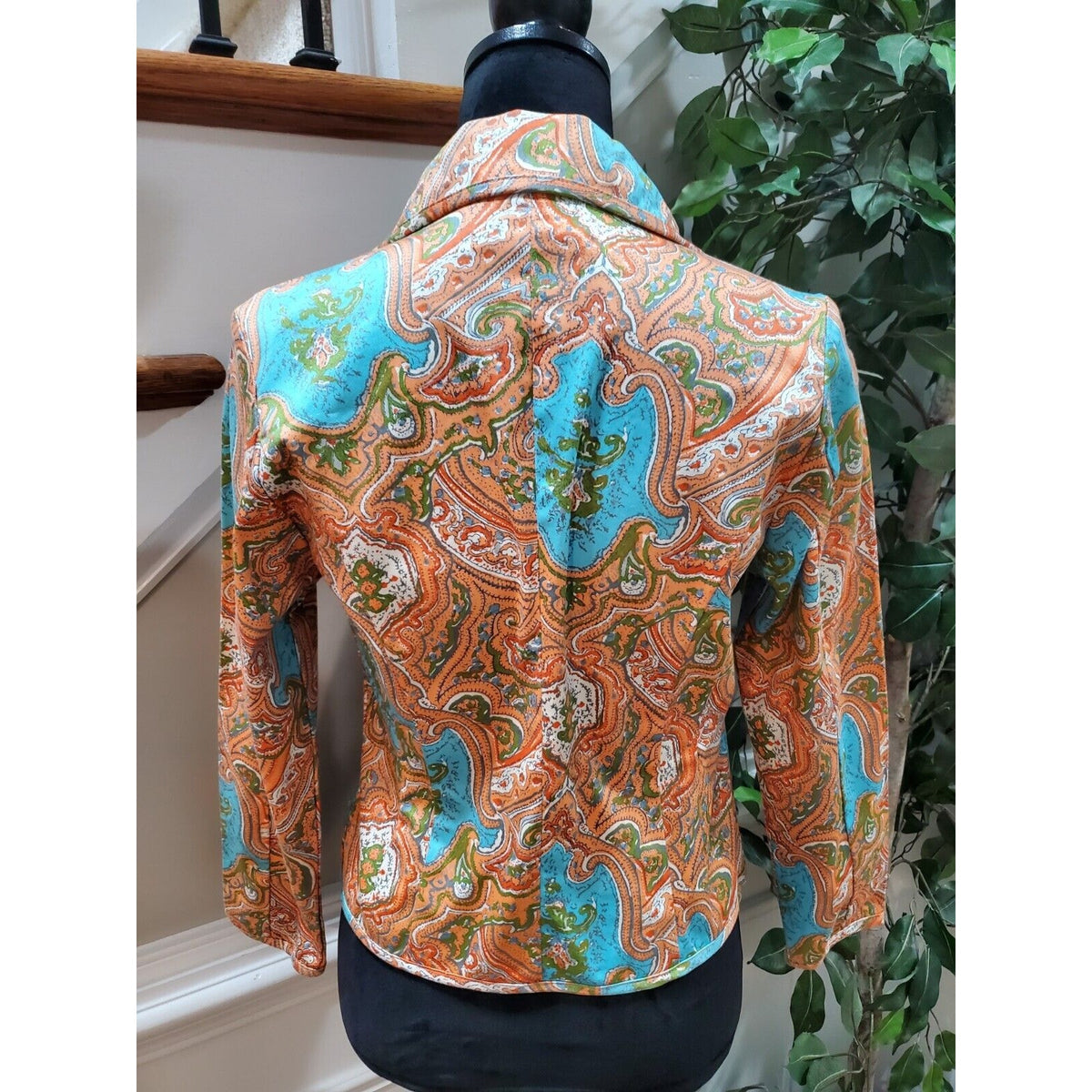 A.M.I. Women's Multicolor Paisley Cotton Single Breasted Blazer Jacket Petite M