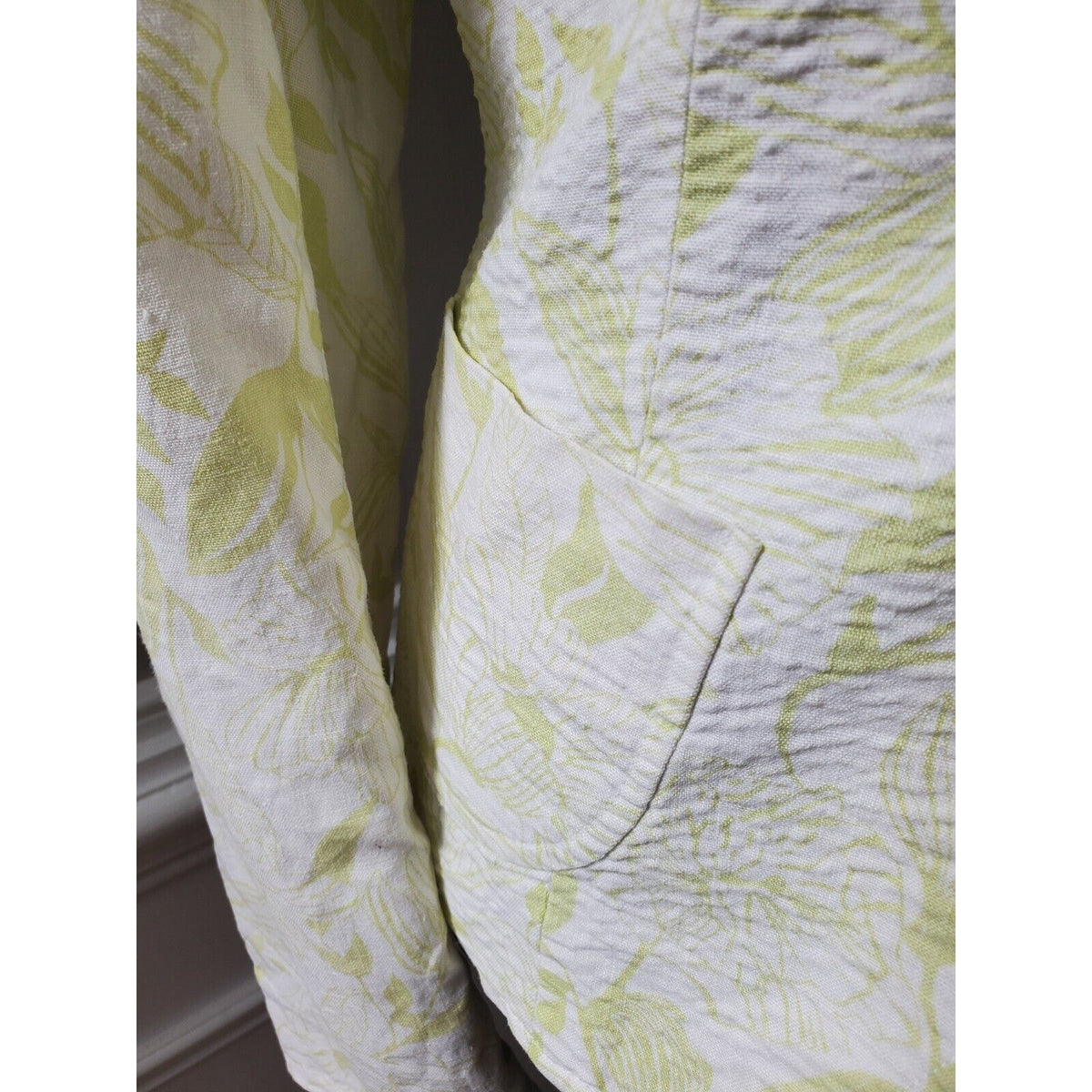 Style & Co Women White Floral Linen Long Sleeve Single Breasted Blazer Jacket 14