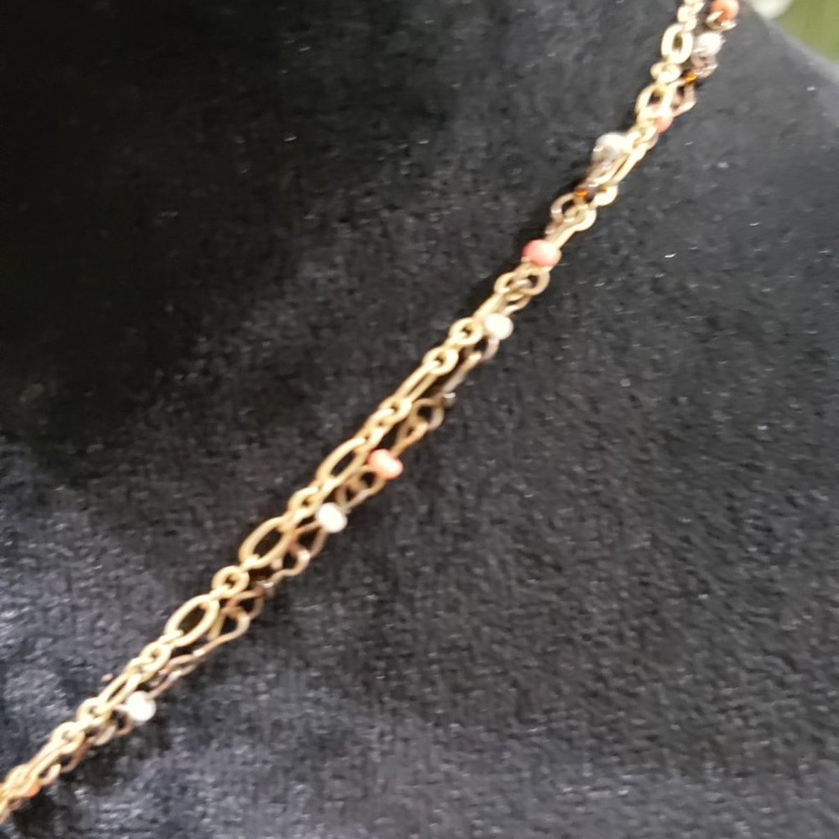 Womens Fashion Gold Tone Filigree Diamond Shape Beaded Necklace with Lobster