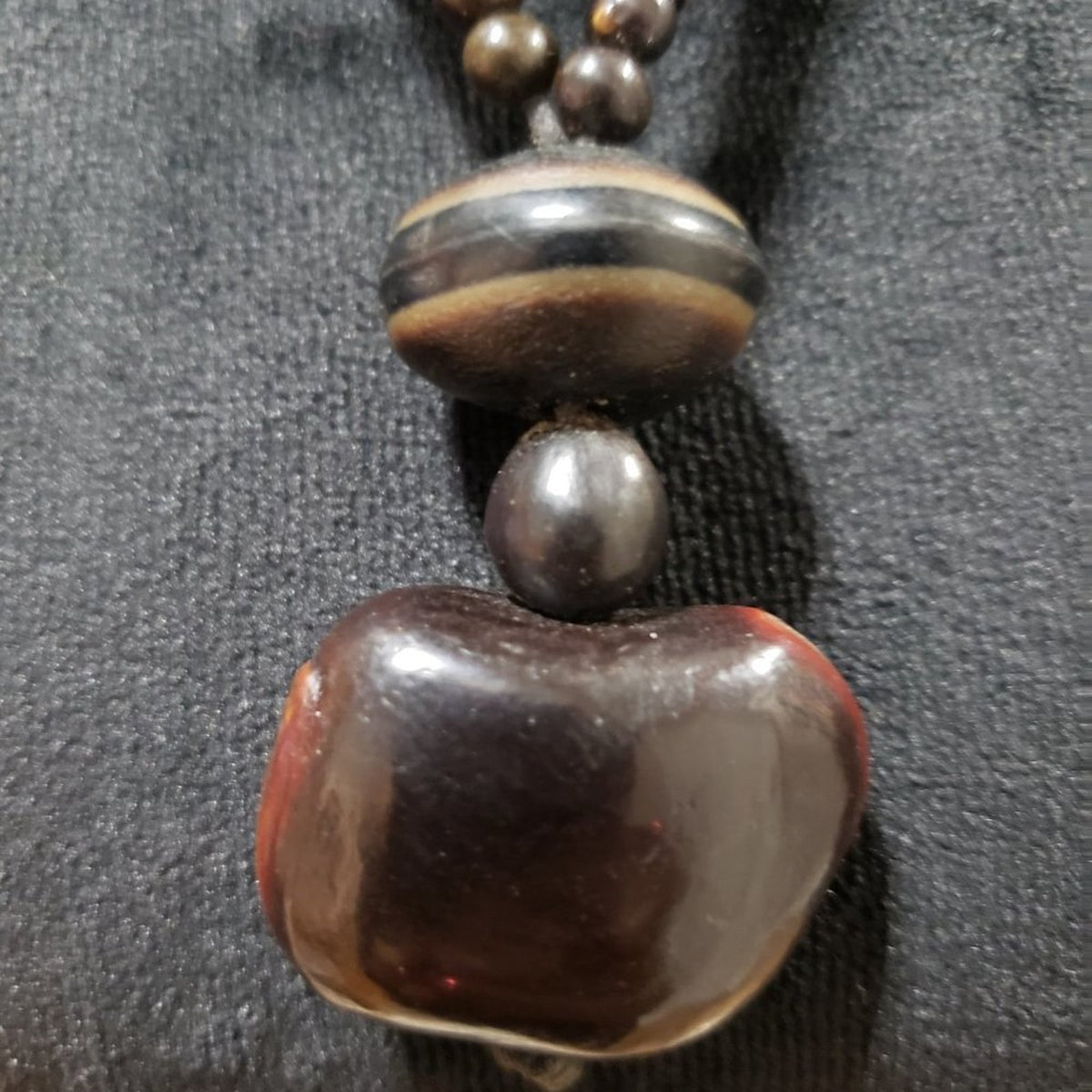 African Tribal Design Wooden Statement Necklace Brown Chunky Glass Beaded