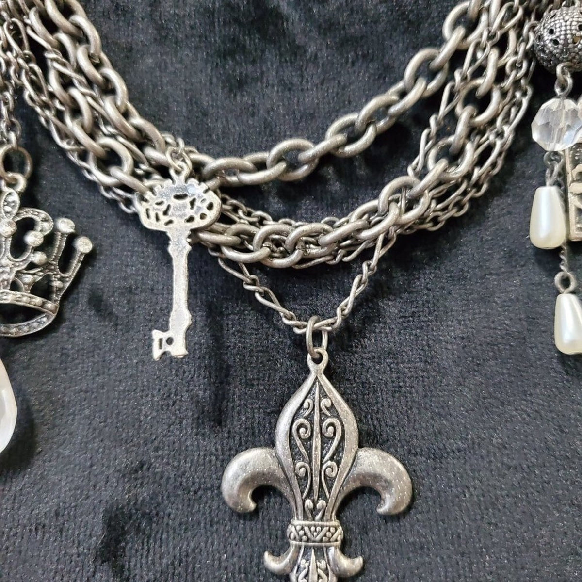 Womens Silver tone Double Strand Chain Jewelry Charm Necklace
