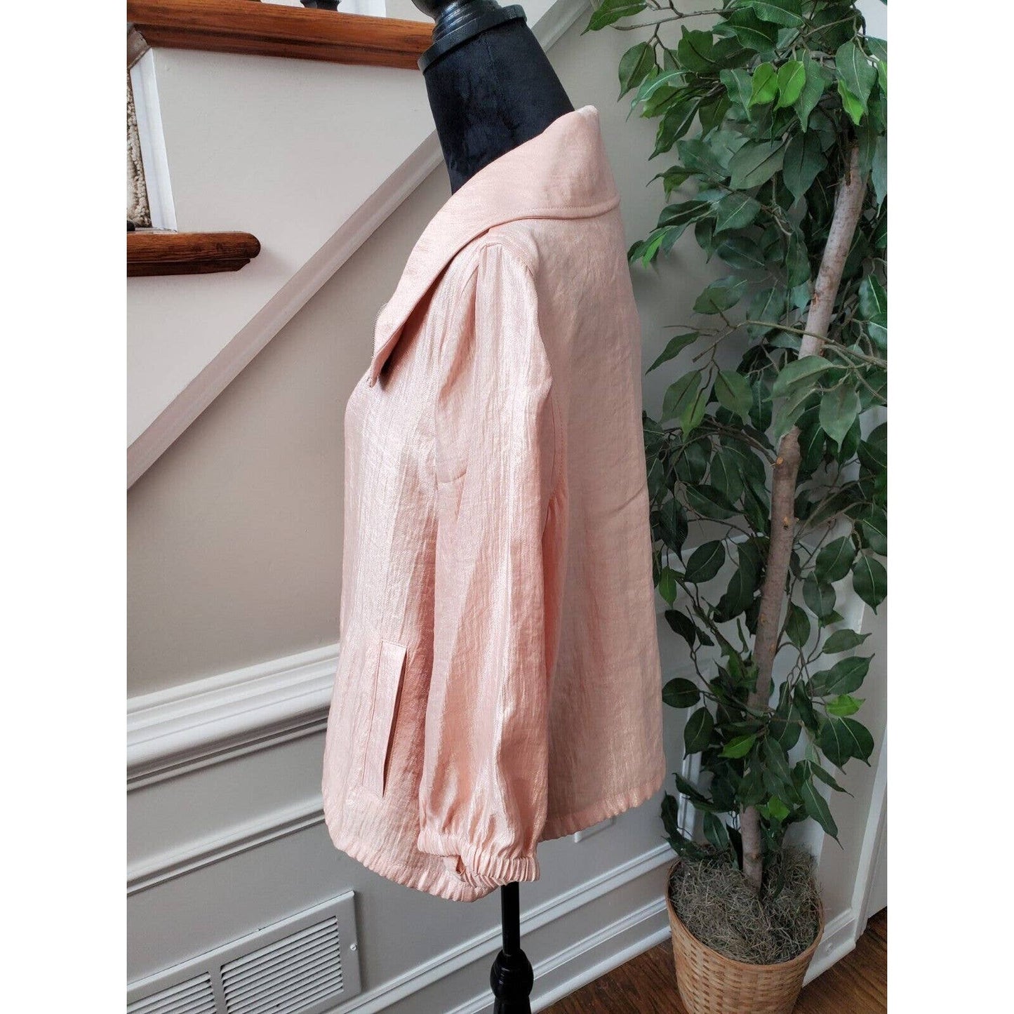 Ruby Rd. Women Solid Pink Rayon Full Zip Front Long Sleeve Jacket Blazer Size 12