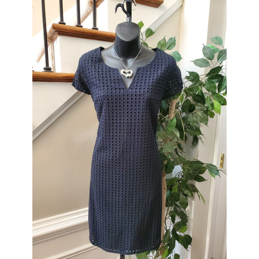 Merona Womens Black 100% Cotton V-Neck Short Sleeve Knee Length Dress Size Large