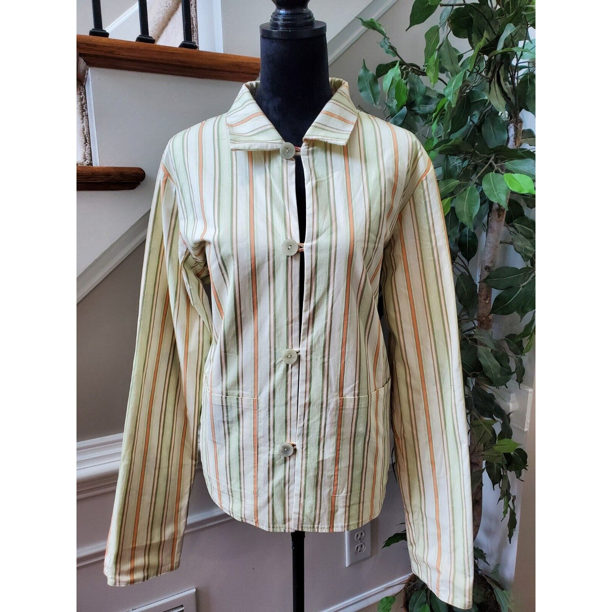 Denim & Co. Women's Beige Cotton Long Sleeve Button Front Collared Jacket Large