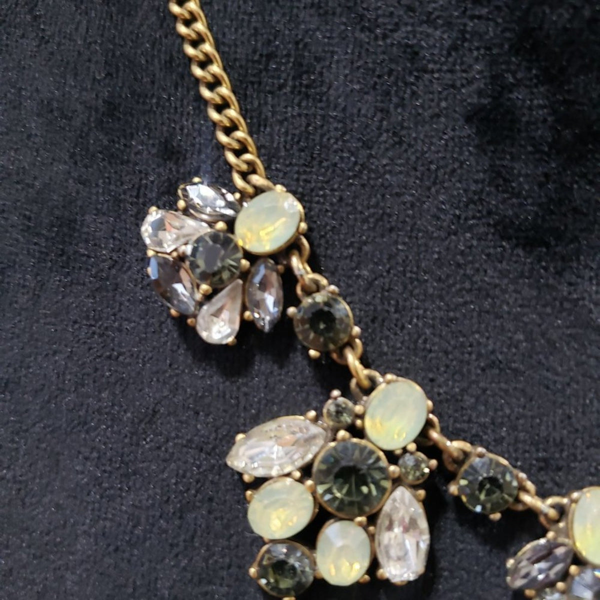 J. Crew Gold Tone Smoky Topaz & Iridescent Lime Crystal Statement Necklace