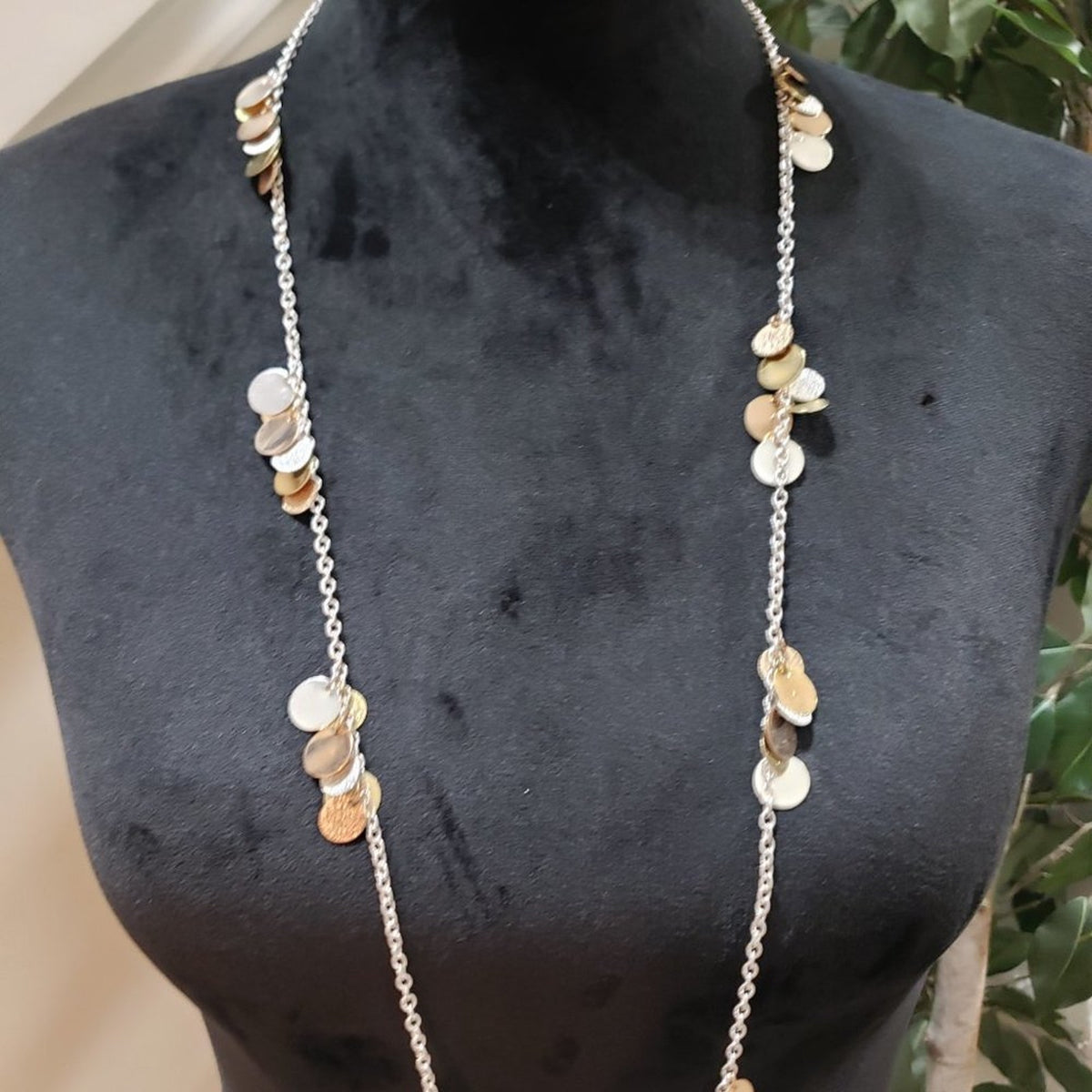 Women's Gold Tone Silver Chain & Disc Accent Necklace