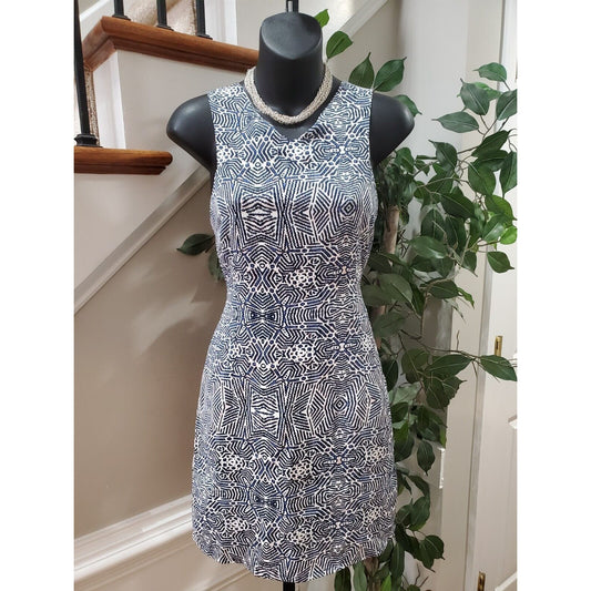 Tinley Women White Blue 100% Polyester Sleeveless V Neck Knee Length Dress Small