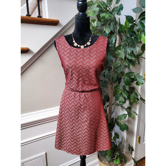 Women's Maroon & White Polyester Round Neck Sleeveless Knee Length Dress Size XL