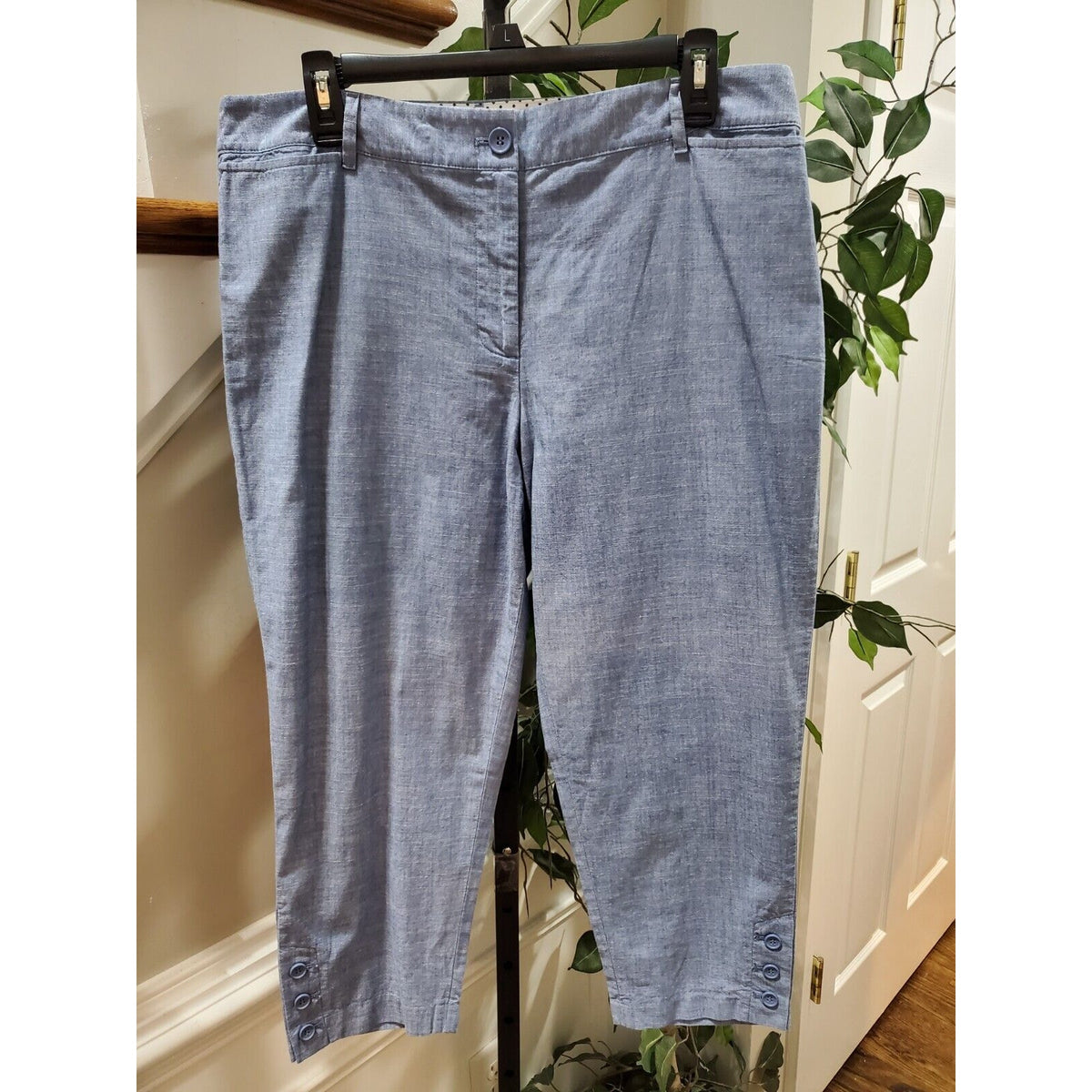 Talbots Womens Blue 100% Cotton Pockets Flat Front Straight Leg Pants Size 12P