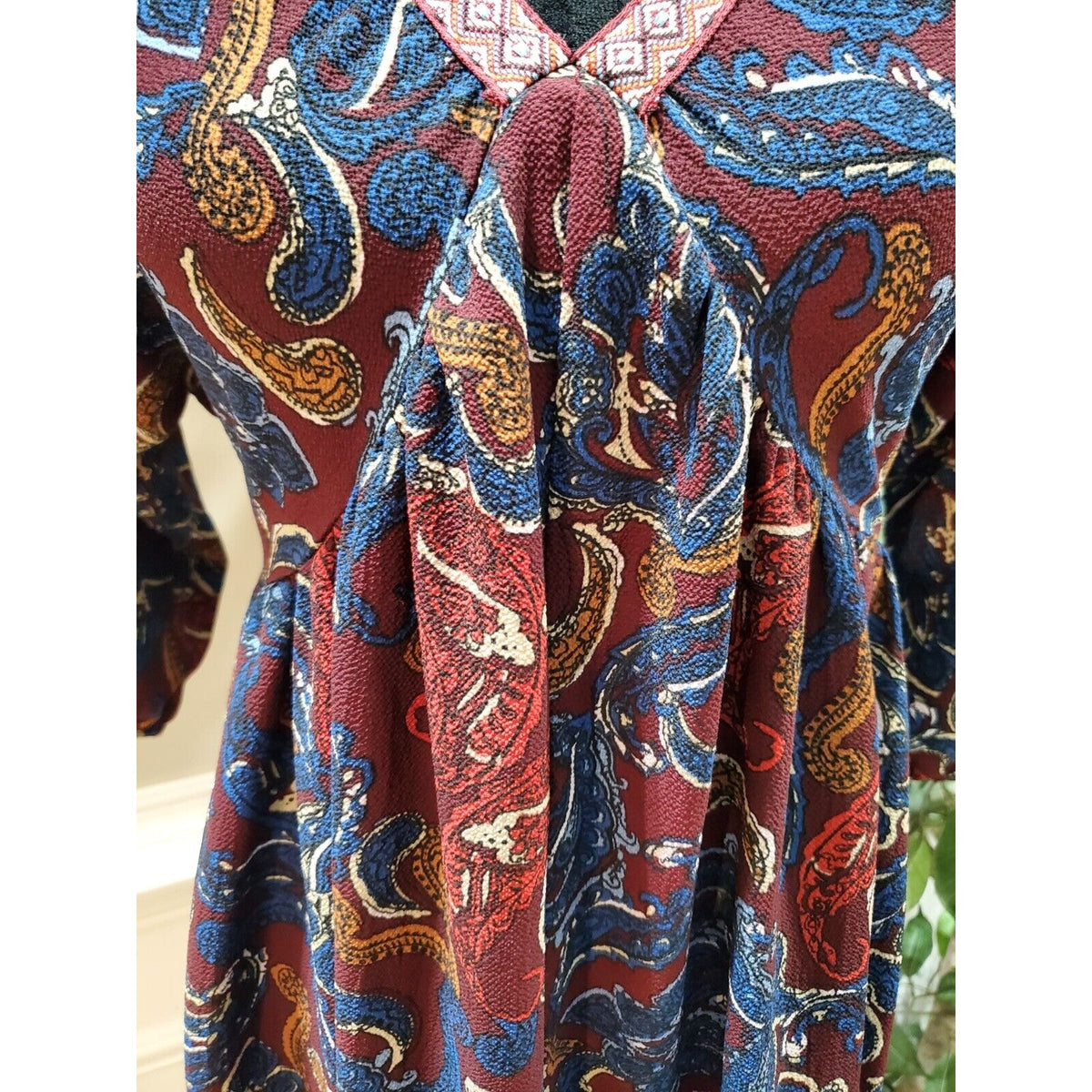 Umgee Boho Paisley Cotton V-Neck Half Sleeve Festival Dress Size Small