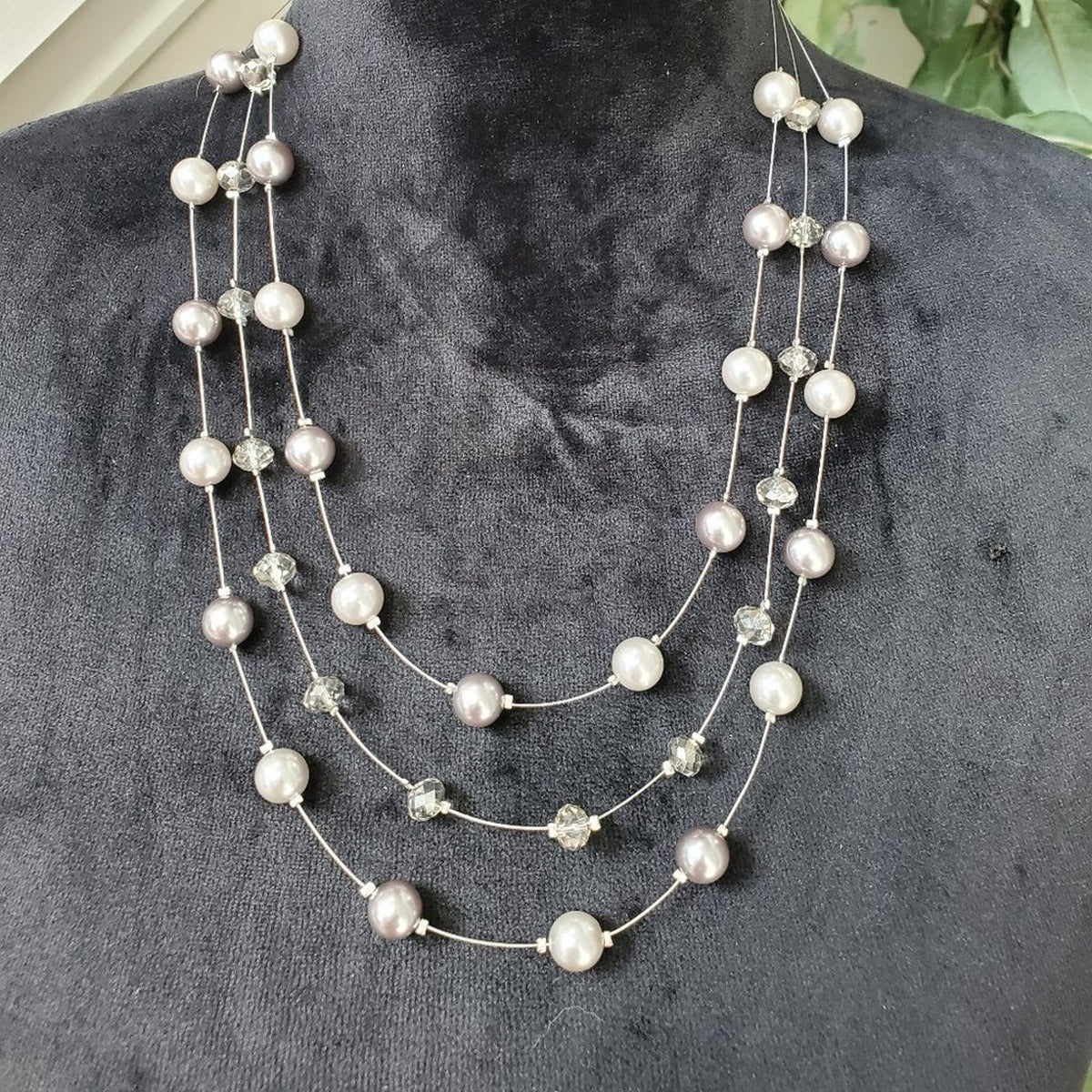 Womens Multilayer Round Beaded with Lobster Clasp Charm Necklace