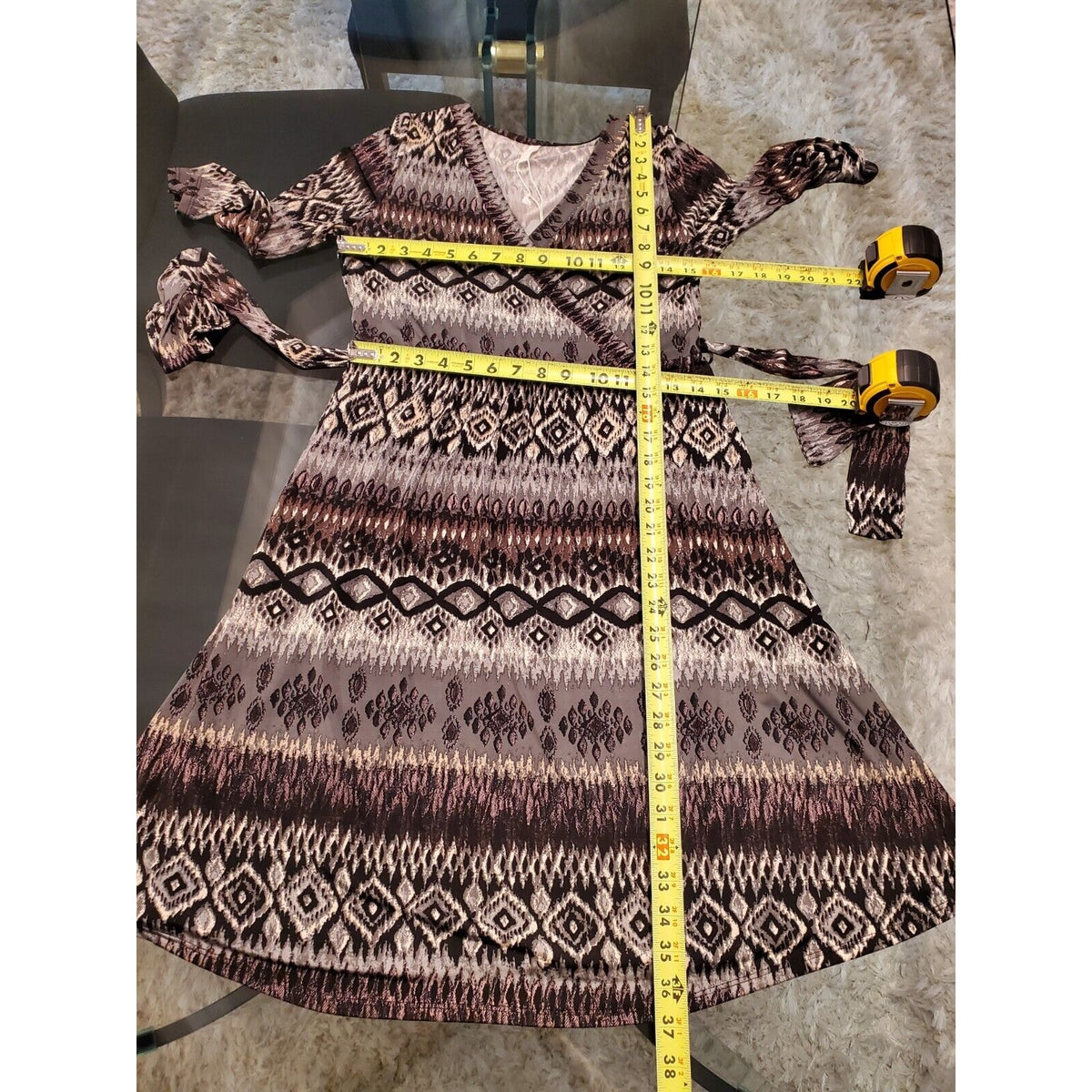 Pink Blush Multicolor Polyester V-Neck 3/4 Sleeve Tie Waist Dress Size M