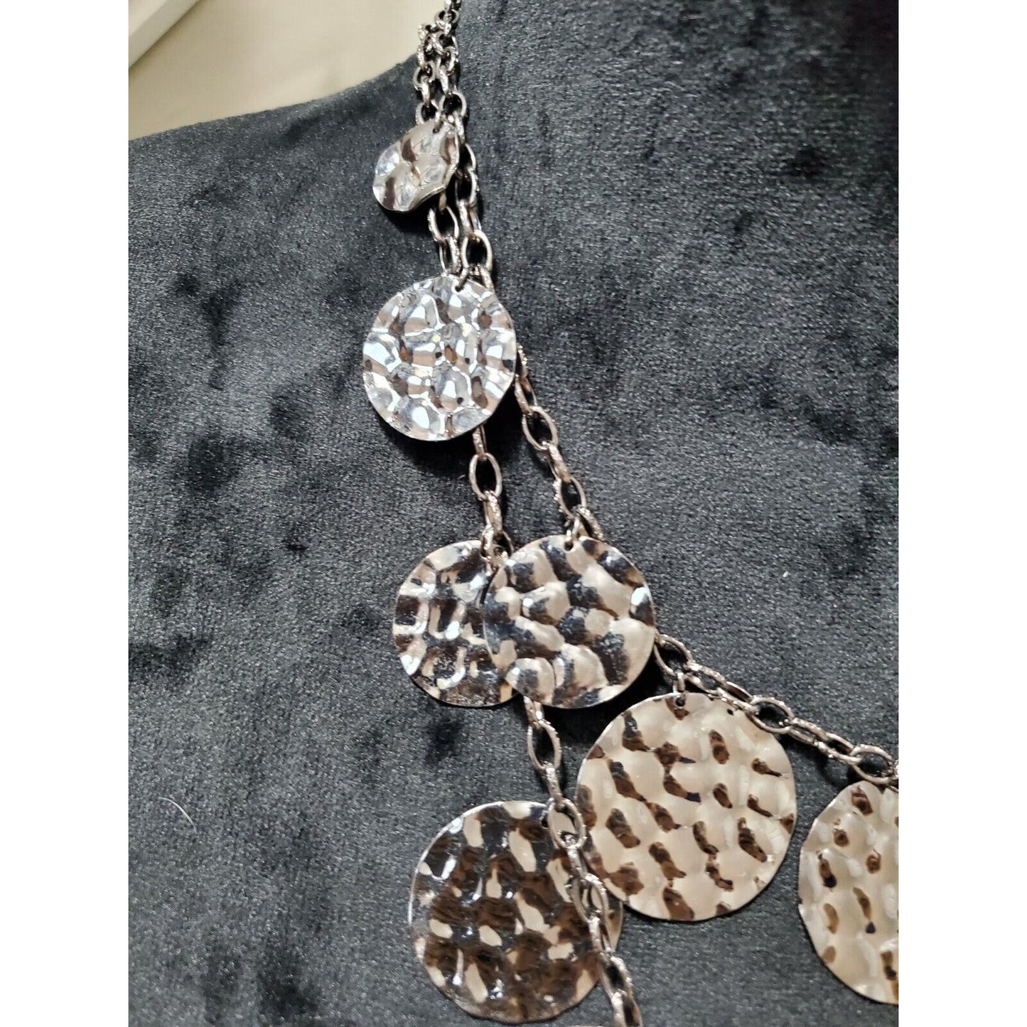 Women's Pewter Layered Multi-size Round Coin Stylish Chunky Necklace