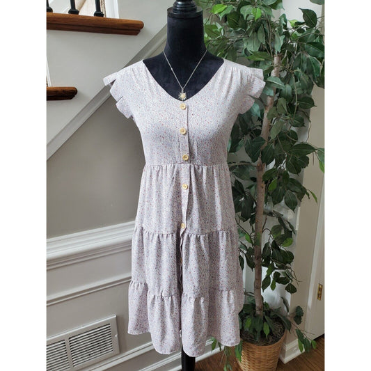 Monteau Womens White Polyester V-Neck Sleeveless Knee Length Casual Dress Size L
