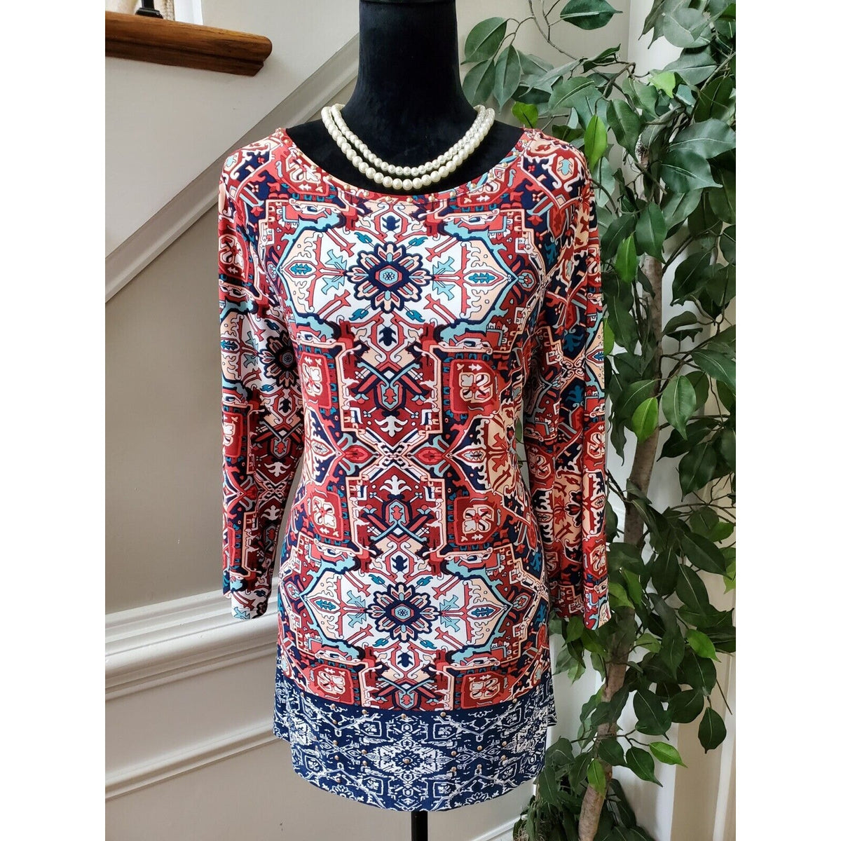 Ruby Rd. Women Multicolor Polyester Round Neck Long Sleeve Top Blouse Size Large