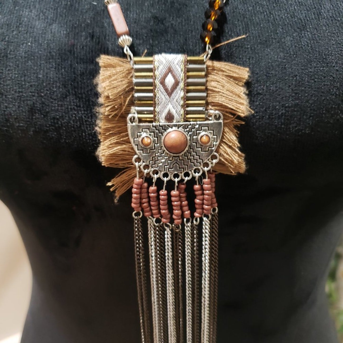 Bohemian Tribal Tassel Beaded Chain Pendant Necklace Punk with Lobster Clasp